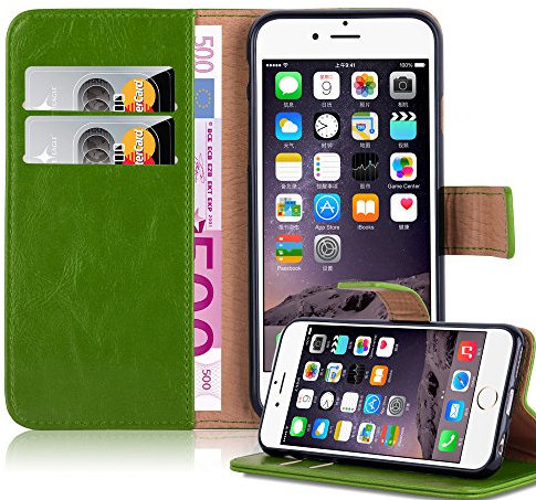 Cadorabo Hülle kompatibel mit Apple iPhone 6 / 6S aus Premium Kunst Leder Flip Klappbare Stoßfeste Magnetische [Standfunktion] [Kartenfächern] Cover Hülle für iPhone 6 / 6S Tasche in Grün