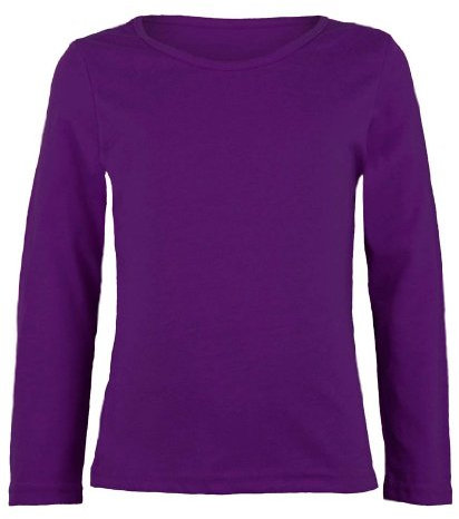 Kids Plain Basic Top Long Sleeve Girls Boys Uniform T-Shirt Tops 2-13 Years (9-10 Years, Purple)