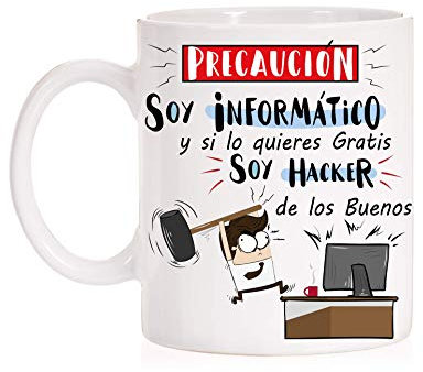MardeTé Taza Informaticos. Precaución Soy Informático Pero si lo Quieres Gratis Soy Hacker de los Buenos. Divertida Taza de Regalo