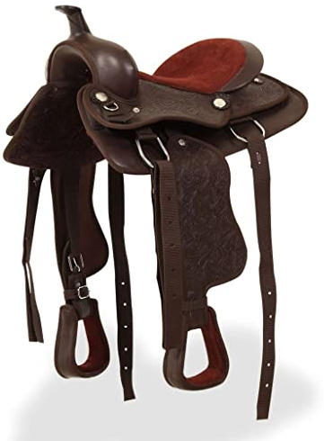 vidaXL Westernsattel Halfter Brustblatt Echtleder 13 Braun Pferd Sattel Set