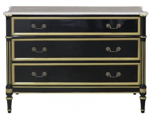 Casa Padrino Luxus Barock Kommode mit 3 Schubladen und Marmorplatte Schwarz/Gold/Weiß 111,3 x 52,6 x H. 81,3 cm - Luxus Möbel im Barockstil