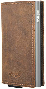 mogdi Nano Premium Herren Geldbörse, RFID/NFC Schutz, Slim Wallet mit Münzfach & Kartenetui, aus A++ Echtleder, bis zu 6 Karten, Business Portmonee für Männer (Grau)