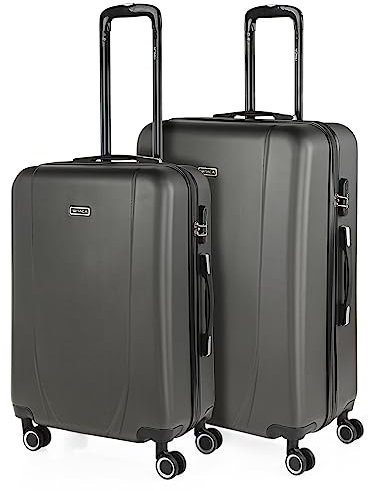 ITACA - Set valigie - Set Valigie Rigide Offerte. Valigia Grande Rigida, Valigia Media Rigida e Bagaglio a Mano. Set di Valigie con Lucchetto Combinazione TSA, Antracite