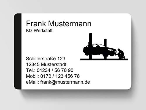 100 Visitenkarten, laminiert, 85 x 55 mm, inkl. Kartenspender - Kfz Werkstatt