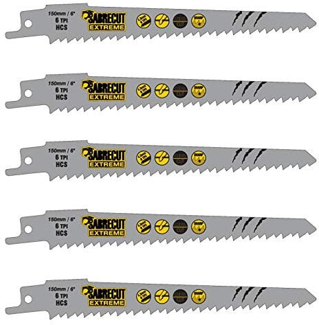 SabreCut - SCRS644D_5 - Lot de 5 lames de scie sabre 150 mm 6 TPI S644D pour coupe du bois très rapide Pour Bosch Dewalt Makita et beaucoup d'autres