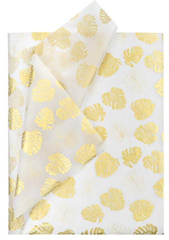 RUSPEPA Gift Wrapping Tissue Paper - Metallic Gold Monstera Print Tissue Paper Bulk for Gift Wrap, Art Crafts, DIY, Pack Bags - 50 x 70 cm - 25 Sheets
