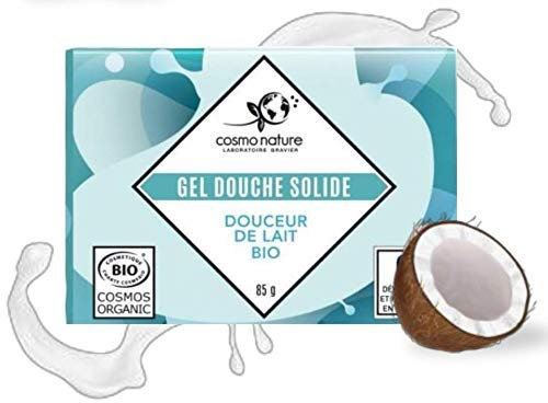 Gel Douche solide Bio douceur Lait bio 85G, fabriqué en France par laboratoires Gravier - Au lait et à l'huile de coco certifiés bio pour hydrater et nourrir profondément votre peau