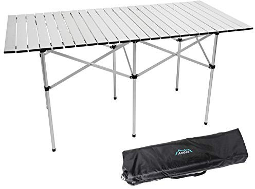 Andes Folding Aluminium Camping Table, Outdoor Picnic/Hiking/BBQ Table, Carry Bag Included, 140 x 70 x 70cm