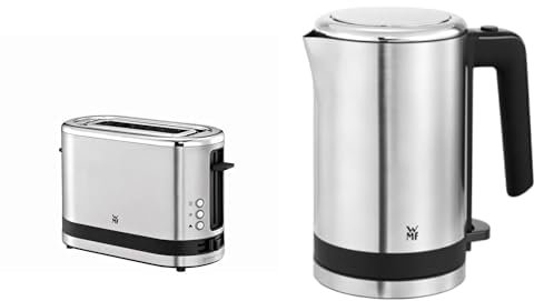 WMF KITCHENminis Grille Pain 1 Fente Design Extra Compact 7 niveaux de Brunissage Réchauffe Viennoiserie 600W & KITCHENminis Bouilloire Electrique Ultracompacte 0,8L Sans fil Inox 1800W
