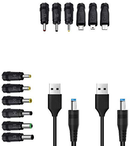 Sun3drucker USB auf DC-Stecker Universal Ladekabel - 12-in-1 5V DC Hohlstecker Adapter Stromkabel Set, 2 STK USB Netzkabel Ladekabel für Handy, Powerbank, Laptop