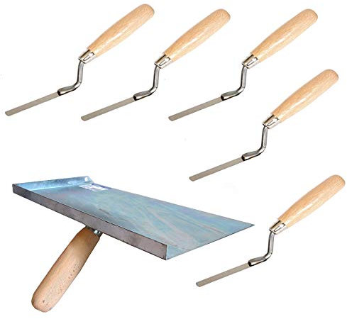 Proper Tools Jointing Set with Finger Trowels and Mortal Handle - 6PCS - Rubber Handle - for Pointing, Bricklaying, Jointing, DIY