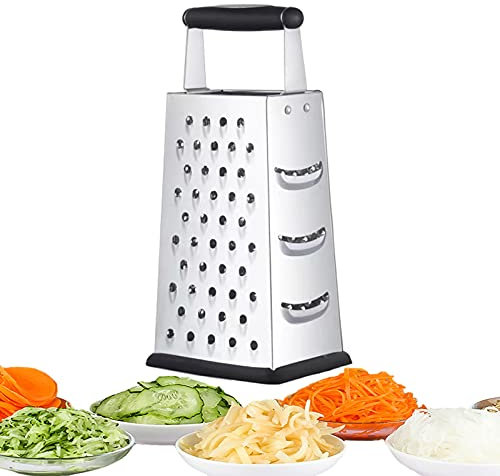NILICAN Râpe verticale en acier inoxydable, Gratoire à quatre côtés pour concombres, carottes et fromage, râpe, melon, râpe, pommes de terre, rabot avec poignée antidérapante, éplucheur