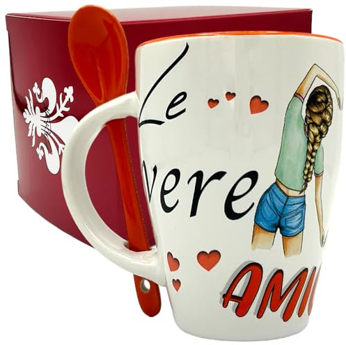 NAREG - Tazza in Ceramica con Cucchiaino in Scatola Regalo per Migliore Amica, Idea Regalo Amica, Adatta a Microonde e Lavastoviglie,Regalo Amica Natale, Mug coffè Best Friend(ARANCIO)