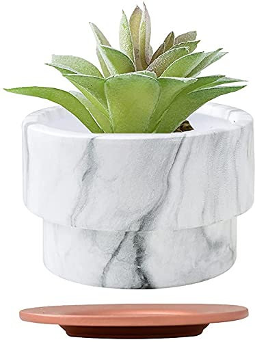 GXBCS Macetas para Plantas Maceta de Flores Jardineras de cerámica de Adornos de jardín Macetas de cerámica de mármol con Bandeja para decoración de Interiores y Exteriores 929