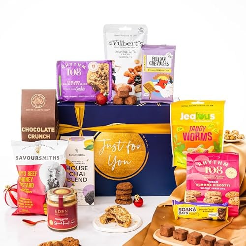 Just Because Gift Hamper Basket, Luxury Gourmet Gifts for Women, Men or Couples, Dairy Free, Gluten Free and Vegan Chocolate by EDEN Treats