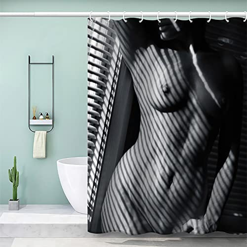 Duschvorhang 120x180 Nackt, Duschvorhang Antischimme, Sexy Frau Duschvorhang für Erwachsener mit 12 Plastik Haken, Badevorhang Waschbar Textil Shower Curtains für Dusche und Badewanne