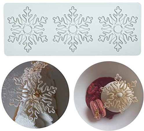 Molde de encaje de pastel, moldes de fondant de encaje de silicona, molde de impresión de artesanía de azúcar decoración de cocina molecular de pastel comestible, 3 agujeros copo de nieve afilado