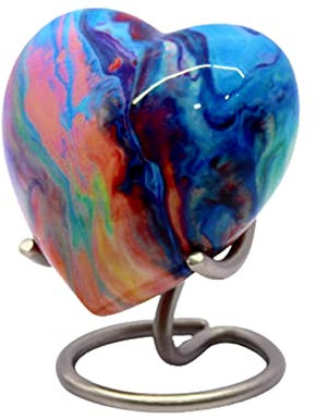 eSplanade Mini urne funéraire en métal en Forme de cœur | Petite urne pour Cendres funéraires | Souvenir en métal texturé avec Support | Multicolore – 7 cm