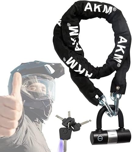 Anti-Diebstahl-Motorrad-Kettenschloss, 5.3feet/160cm lang,Robuste Fahrradkettenschlösser,10mm Dicke Kette mit 4 Sicherheitsknöpfe 16mm U-Schloss Scheibenschloss Es Ist Schwarz