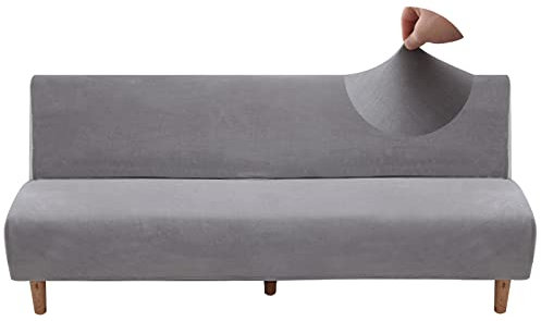 Jaotto Sofabezug Ohne Armlehne 2/3 Sitzer, Sofa Überwürfe Armlose Sofabettüberzug Jacqaurd Stretch Wasserdicht Waschbar, Sofaüberwurf Sofahusse für Clic Clac Klappcouch ohne Armlehnen,Samt#Hellgrau