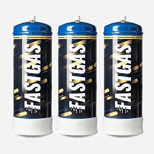 FASTGAS 1250g N2O Einwegzylinder für Sahnespender- entspricht 167 Sahnekapseln- 100% recyclebar Hochwertige Edelstahl-Zylinder für Sahnebereiter. (3 Stück)