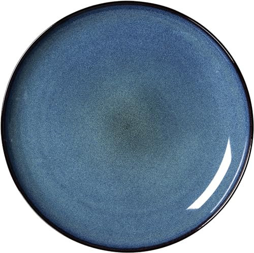 Ritzenhoff & Breker Bali Speiseteller, 28 cm, Runder Teller mit braunem Rand, Skandinavisches Design mit Reaktivglasur, Steinzeug, Blau
