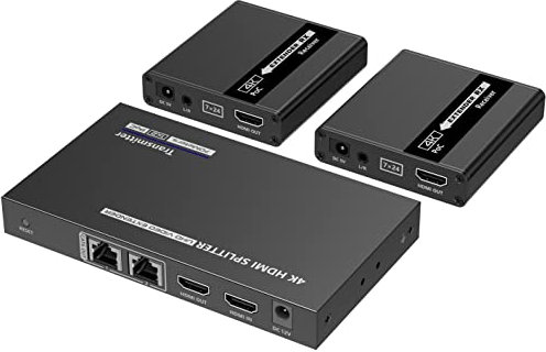 PremiumCord HDMI 1-2 Splitter + Extender über CAT6/6a/7, Ultra HD 4K@30Hz bei 70m, Metallgehäuse, 2 Empfänger mit Netzteilen, Dolby TrueHD, 3D, EDID, CEC, HDCP2.2