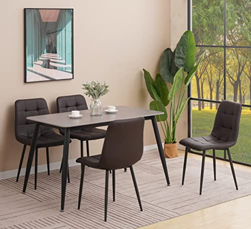 Folk bury Esszimmerstühle mit Stoffbezug oder Kunstleder-Sitz, mit Metallbeinen, für Büro, Ankleidezimmer, Schlafzimmer, Wohnzimmer, Braun, Kunstleder, 4 Stück