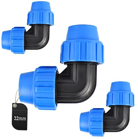 SWAWIS PP-Fitting Verschraubung für PE Rohr 32mm PE Rohr Verschraubung Winkel 90° Kunststoff PP Kupplung Blau, 3 Stück