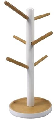 LUCBEI Kaffeetassenhalter Heckkleiderständer des Holzkups mit 6 Haken Baum-geformter hölzerner Kaffee-Teetasse-Halter-Lagerständer Kaffeetassenständer