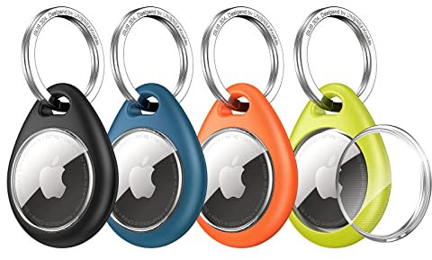 UNBREAKcable AirTag Anhänger 4er Pack - TPU Schutzhülle mit Schlüsselring & Frontabdeckung, Stoßfest, Kratzfest, Wasserabweisend, für Schlüssel, Taschen & Haustiere - Schwarz, Blau, Orange, Grün