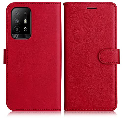 DENDICO Coque pour Oppo A94 5G / Oppo A95 5G / Oppo F19 Pro Plus, PU en Cuir Coque Portefeuille Étui Housse, Design Classique TPU Coque pour Oppo A94 5G / Oppo A95 5G / Oppo F19 Pro Plus, Rouge