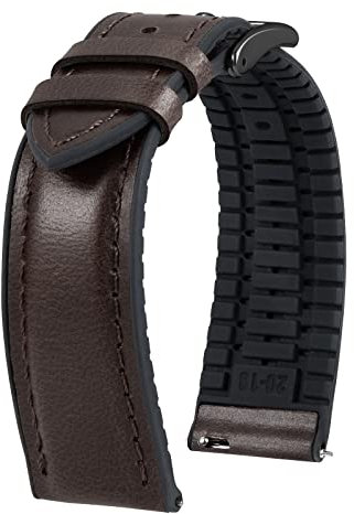 BINLUN Bracelet Montre en Cuir 22mm 21mm 20mm 19mm 18mm 16mm 14mm Cuir Ciré à l'huile et Silicone Hybrid Bracelets de Montre à Dégagement Rapide pour Homme Femme(21mm,Marron Boucle Noir)