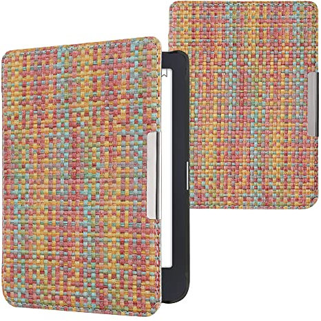 kwmobile Klapphülle kompatibel mit Tolino Shine 3 Hülle - eReader Case - Farbenfroh karriert Gelb Rot Grün