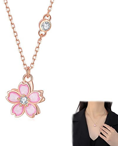 TETHY Sakura Flower Spinner Ring, S925 Verstellbarer Spinner Ring, Linderung von Angst, Stress, Langeweile, beruhigende Sorge, Meditationsringe, Halskettenschmuck (Necklace)