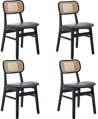 Wahson Rattansessel Esszimmerstühle 4er Set, Küchenstuhl Rattanstuhl Rustikaler Sessel, Lesestuhl mit Massivholzbeinen, bequemer Retro Sessel für Wohnzimmer/Esszimmer