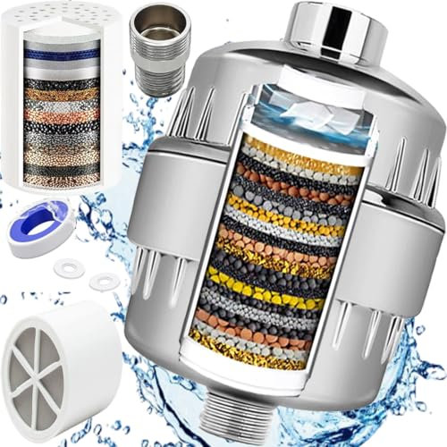 AQUAKING 20 Stage Hard Water Shower Filter Softener (With 2 Cartridges & 22mm, 24mm & 28mm Taps Connectors)- Improve Your Home Bathroom Water Quality,Chlorine Removal Good For Skin, Stop Hair Fall