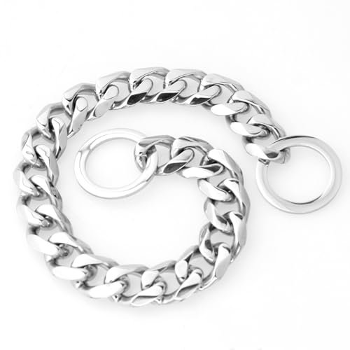 YHJLZNA Stainless Steel Cuban Dog Collar, Chain Dog Collar Walking Chain Cuban Link Dog Collar 15mm Heavy Duty Slip Collar For Medium Sized Dogs(Size:28in,Color:Silver)