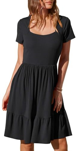 Newshows Summer Dresses for Women UK Square Neck Ladies Party Dress Beach Sundress Black