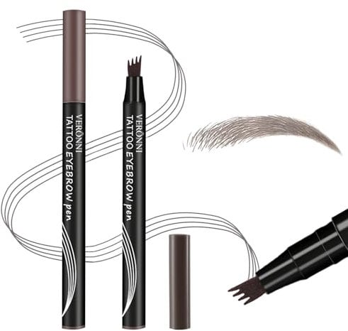 Magical Waterproof Brow Pen,Microblading 4 Fork Tip Eyebrow Pen,Magic Precise Brow Pencil, Easily Draw A Variety of Perfect Eyebrows,Long Lasting(Grey Brown)