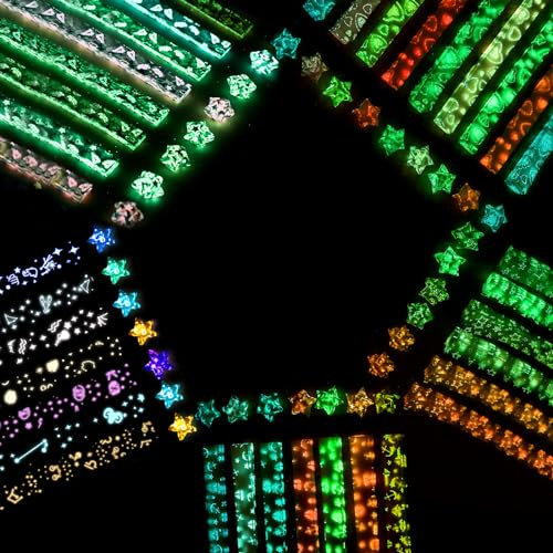 AILUYA 1260 Pieces Luminous Origami Stars Paper Strips Paper Star Strips Lucky Star Origami Stars Glow in Night, Flashing DIY Folding Star Paper Strips for Children, Students, Craft Decoration