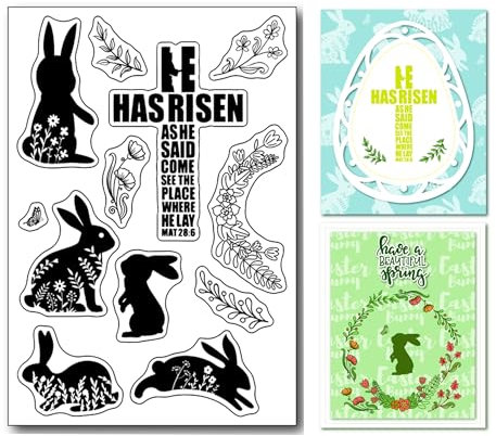 arriettycraft Osterhase Clear Stamps für Kartenherstellung oder Journaling, Ostern Kreuz Kranz Transparente Stempel für Scrapbooking Happy Easter Flowers Silikon Stempel für Journalismus Fotoalbum