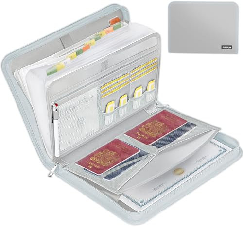 JUNDUN Fächermappe - Dokumentenmappe a4 mit mehreren Fächern - Feuerfest Dokumententasche mit Reißverschluss und Etiketten - für A4-Dateien und mehr (13 Fächern Transparentes Akkordeon, Sliber)