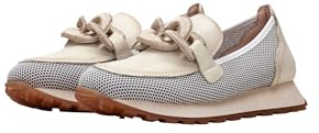 Hispanitas Damen Loafer Slipper Loira aus Echtleder und Textil Mesh in Beige mit Wechselfußbett.