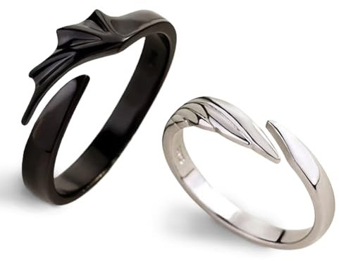 1 Paar Teufel-Engel-Ring, S925 Sterling Silber Verstellbarer Offener Paar-Versprechen-Ring, Engel-Teufel-Flügel Passende Sets, Personalisierter Schmuck für Frauen und Männer Geschenke