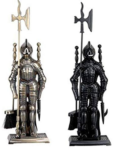 Set of 2 Knight Fireplace Tool Set, Fireside Companion Set Strong Cast Iron Toolset with Shovel, Base, Poker and Brush vision