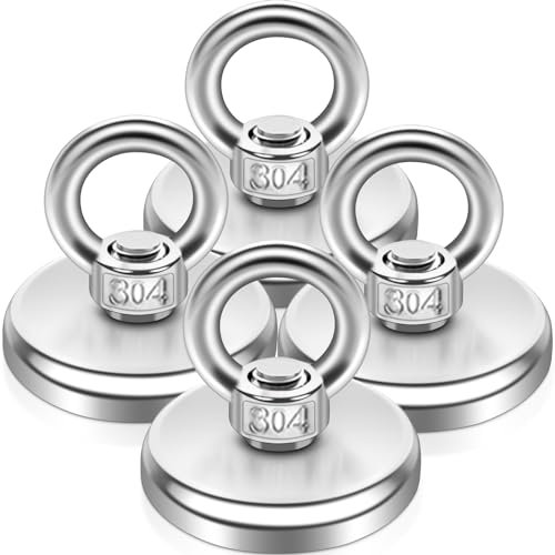 Keukenket 48MM Extra Stark Groß 80kg+ Neodym Magnet Angelmagnet mit Loch, 4 Stück, Silber, Rund, Fischmagnet, Magnetfischen, Camping, Industrie, Kreuzfahrt