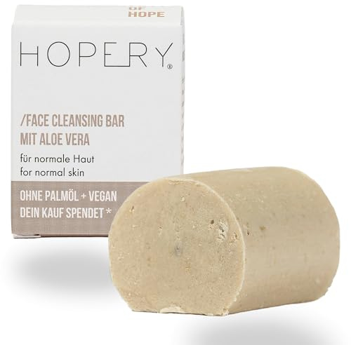 HOPERY Face Cleansing Bar mit Aloe Vera 65 g | Für normale Haut | Festes Waschgel ohne Plastikverpackung | Spendet direkt 20 Cent für bedrohte Orang-Utans| aus extra mildem Kokostensid