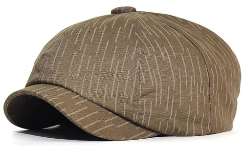 YUECIBAI Barett Baskenmützen Für Herren Mode Gestreifte Zeitungs Junge Mütze Baumwolle Achteckige Hut Berets Visier Flach Hut 56-59Cm ArmyGreen