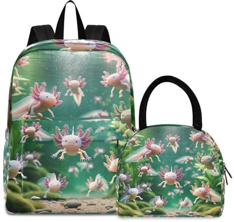 RPLIFE Niedlicher Axolotls Kinder-Büchertasche, wasserdichter Kühlrucksack, Jungen-Rucksäcke, elementar, Süße Axolotls, Einheitsgröße
